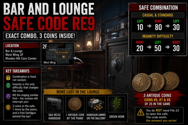 Bar and Lounge Safe Code RE9: Complete Guide to the Exact Safe Combination, Location, 3 Antique Coins, and Insanity Difficulty Changes