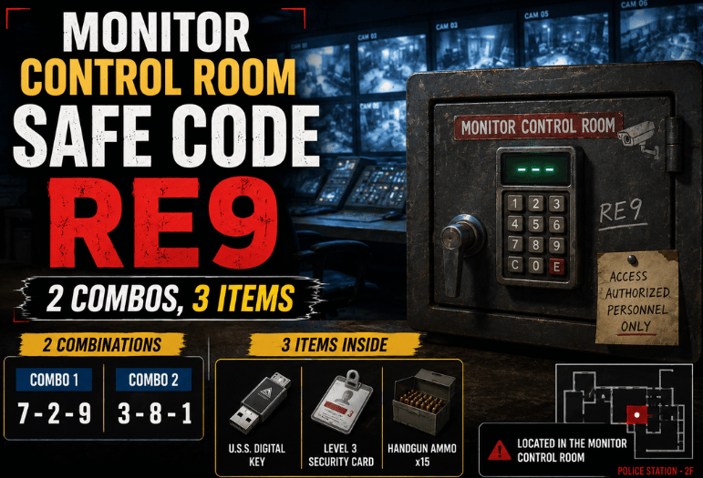 Monitor Control Room Safe Code RE9: 2 Combos, 3 Items 