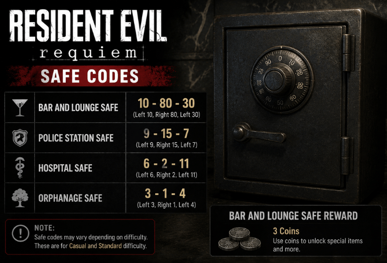 Resident Evil Requiem Safe Codes: Every Combination, All Safe Locations, Rewards, and Insanity Mode Guide